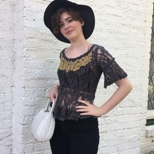 Free People grey lace top.